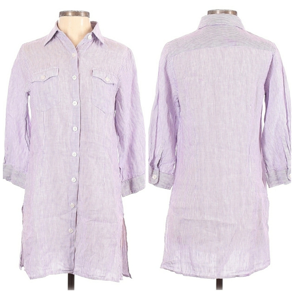 Coldwater Creek Striped Linen Tunic Button Up
